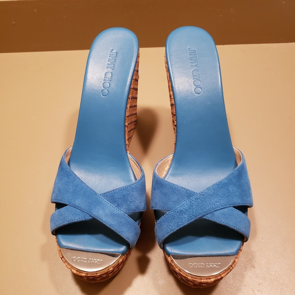 Jimmy Choo Turquoise Wedge Sandals Sz 41